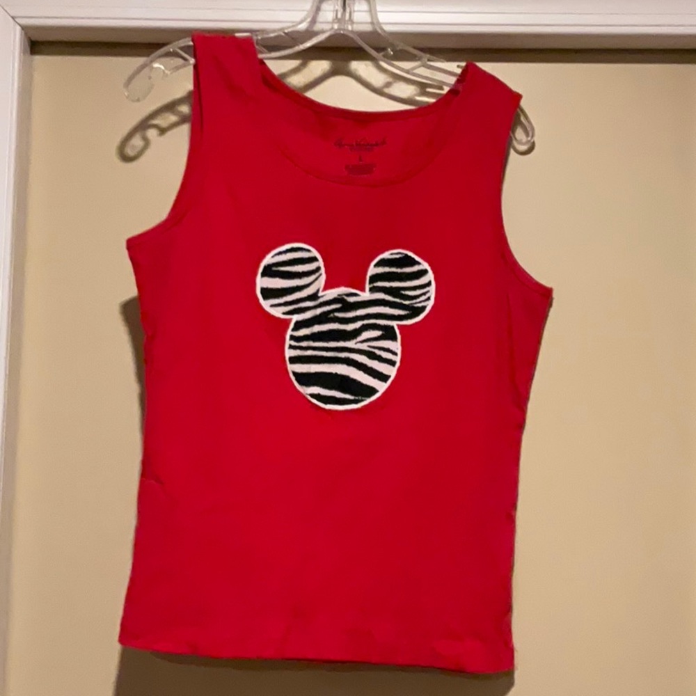 Handmade zebra Mickey Mouse large ribbed red tank top